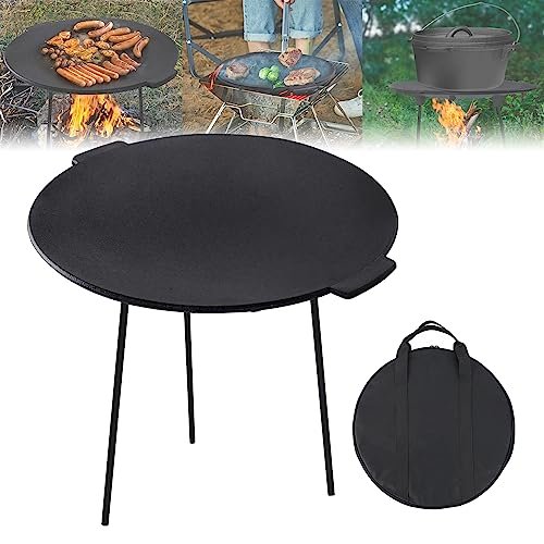 NAIZY Żeliwna patelnia grillowa zdejmowana z 3 nogami, okrągły trójnóg Ø45 cm, żeliwna płyta grillowa z uchwytem, holenderski piekarnik, patelnia grillowa, akcesoria do grilla, miska do grillowania na kempingu i w ogrodzie