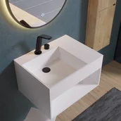 Umywalki - Bernstein Umywalka ścienna z półką PB2158 odlew mineralny - bały mat - miniaturka - grafika 1