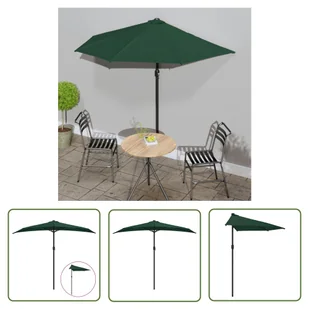The Living Store Półparasol balkonowy na słupku z aluminium - 270x144 cm - zielony - Parasol Balkonowy - Parasole ogrodowe - miniaturka - grafika 1