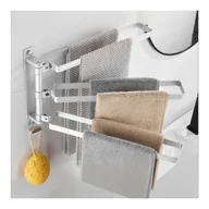 Wieszaki łazienkowe - Aluminiowy wieszak na ręczniki, uchwyt ścienny bez wiercenia, składana i obrotowa półka łazienkowa, srebrny potrójny drążek - miniaturka - grafika 1