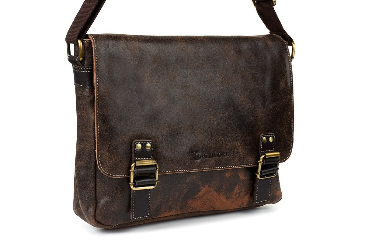 Beltimore torba męska na ramię skórzana Duża brązowa M85 brązowy, beżowy