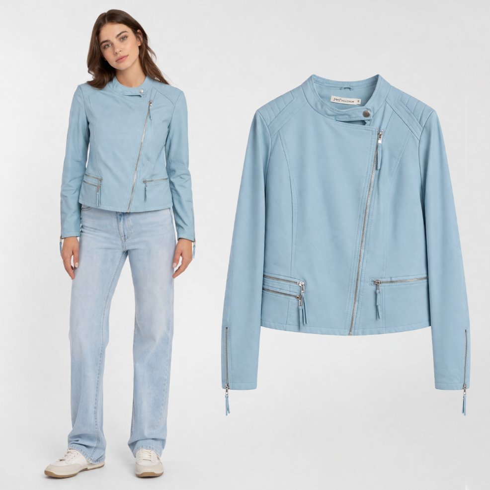 Kurtka Damska Ekoskóra Ramoneska Przejściowa Elegancka Niebieska L