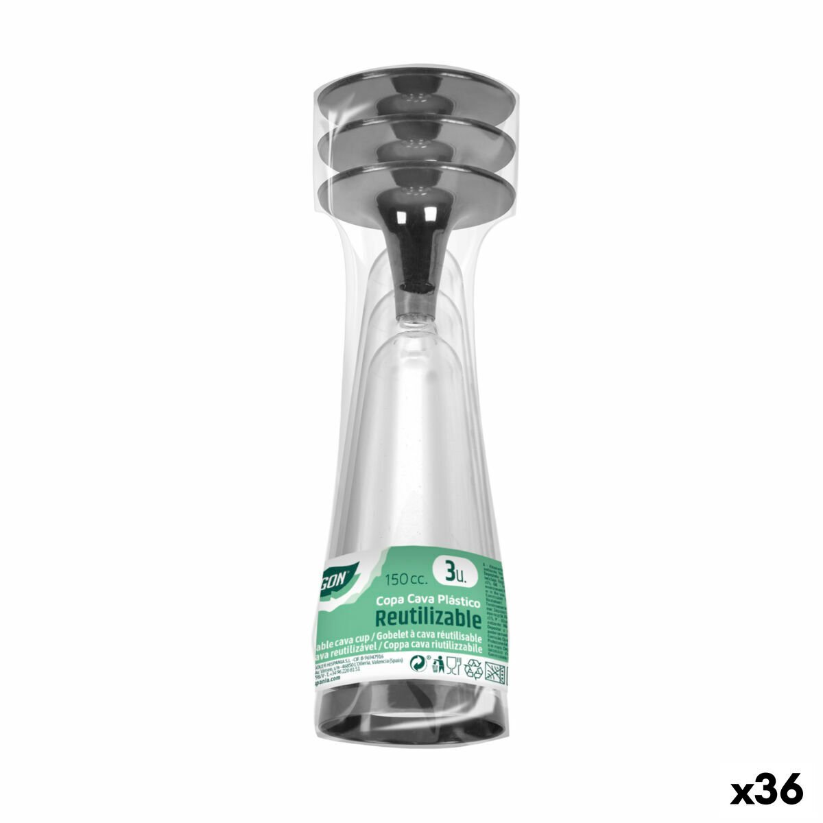 Kieliszki do szampana wielokrotnego użytku Algon czarne 36 sztuk 150 ml (3 sztuki)