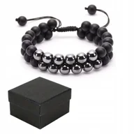 Bransoletki - Podwójna Bransoletka Regulowana Czarny i Metaliczny Połysk + Pudełko - miniaturka - grafika 1