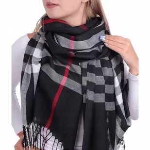 SZAL DAMSKI CHUSTA DUŻY CZARNA KRATA ANGIELSKA - Apaszki i szaliki damskie - miniaturka - grafika 1