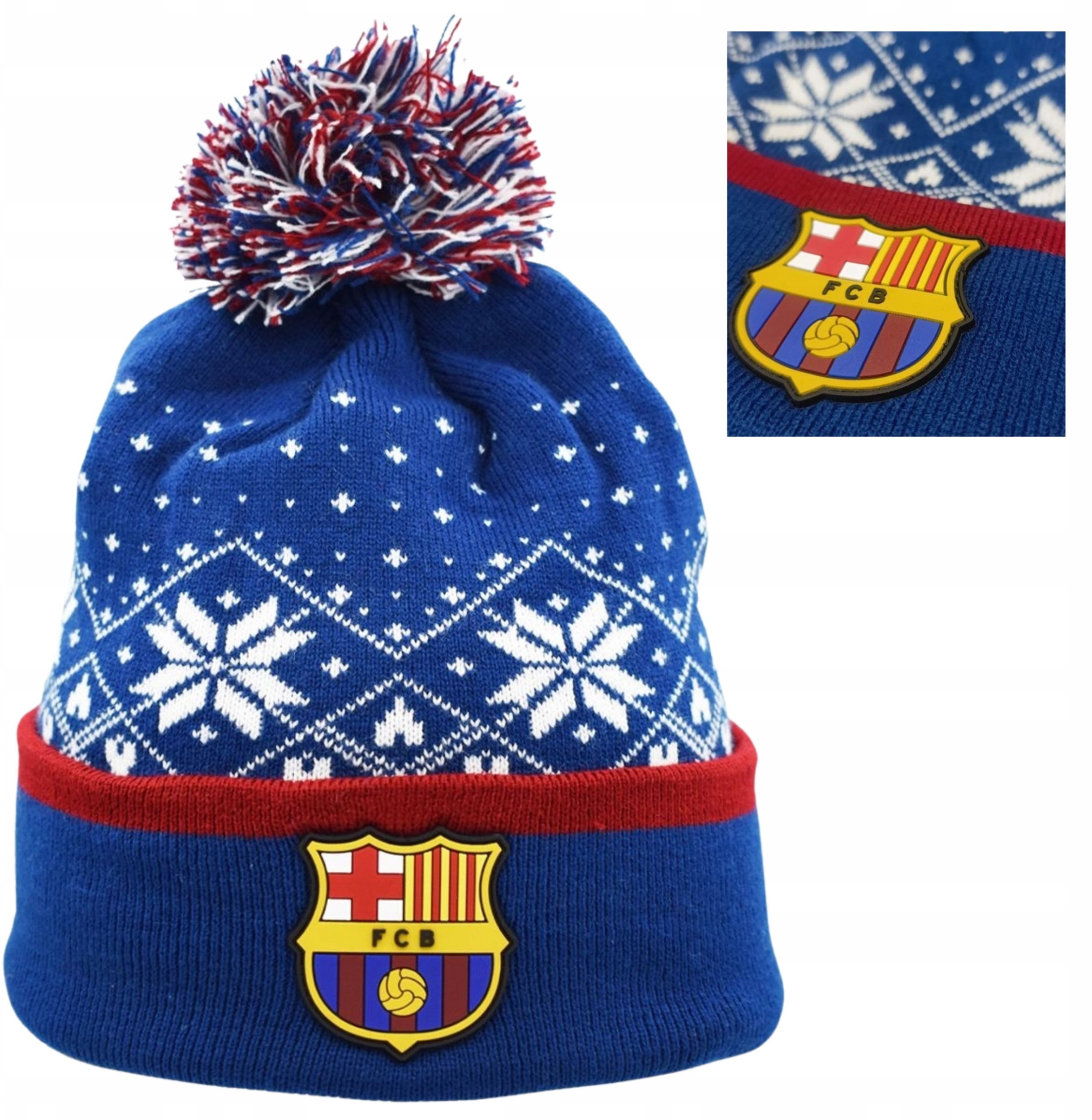 Czapka Zimowa FC Barcelona Dla Dorosłych Pompon Herb Śnieżynka Świąteczna