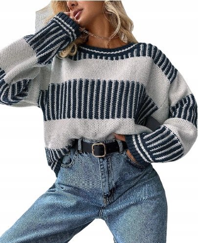 SWETER DAMSKI CZARNO BIAŁY Z DŁUGIM RĘKAWEM ŁOK