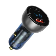 Ładowarki samochodowe - Baseus ładowarka samochodowa USB / USB Typ C 65 W 5 A SCP Quick Charge 4.0+ Power Delivery 3.0 ekran LCD przezroczysty (CCKX-C0A) - miniaturka - grafika 1