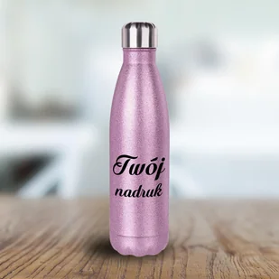 Metalowa butelka izotermiczna 500 ml z Twoim nadrukiem - różowy brokat - Butelki termiczne - miniaturka - grafika 1
