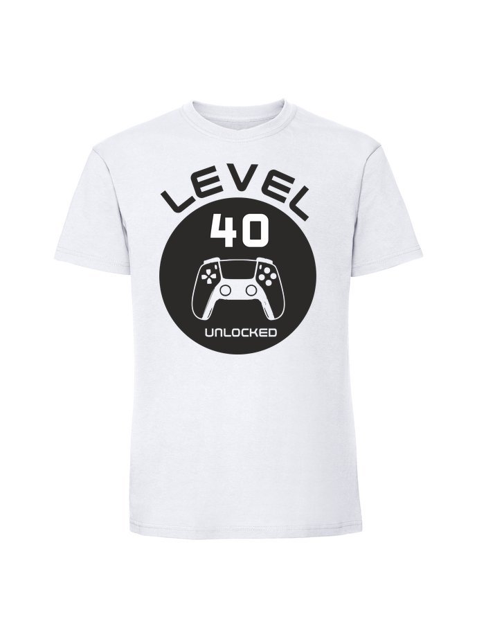 Męska koszulka z nadrukiem - 40 LEVEL UNLOCKED v1 biały S