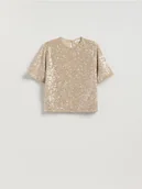 Moda i Uroda OUTLET - Reserved - Cekinowy t-shirt boxy - kremowy - miniaturka - grafika 1