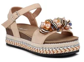 Sandały damskie - Sandały damskie na platformie beżowe z ozdobą S.Barski HY056 -40 - miniaturka - grafika 1