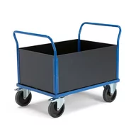 Wózki magazynowe - Wózek platformowy TRANSFER, wysokie burty z drewna, 1000x700 mm, guma elastyczna, z hamulcami - miniaturka - grafika 1
