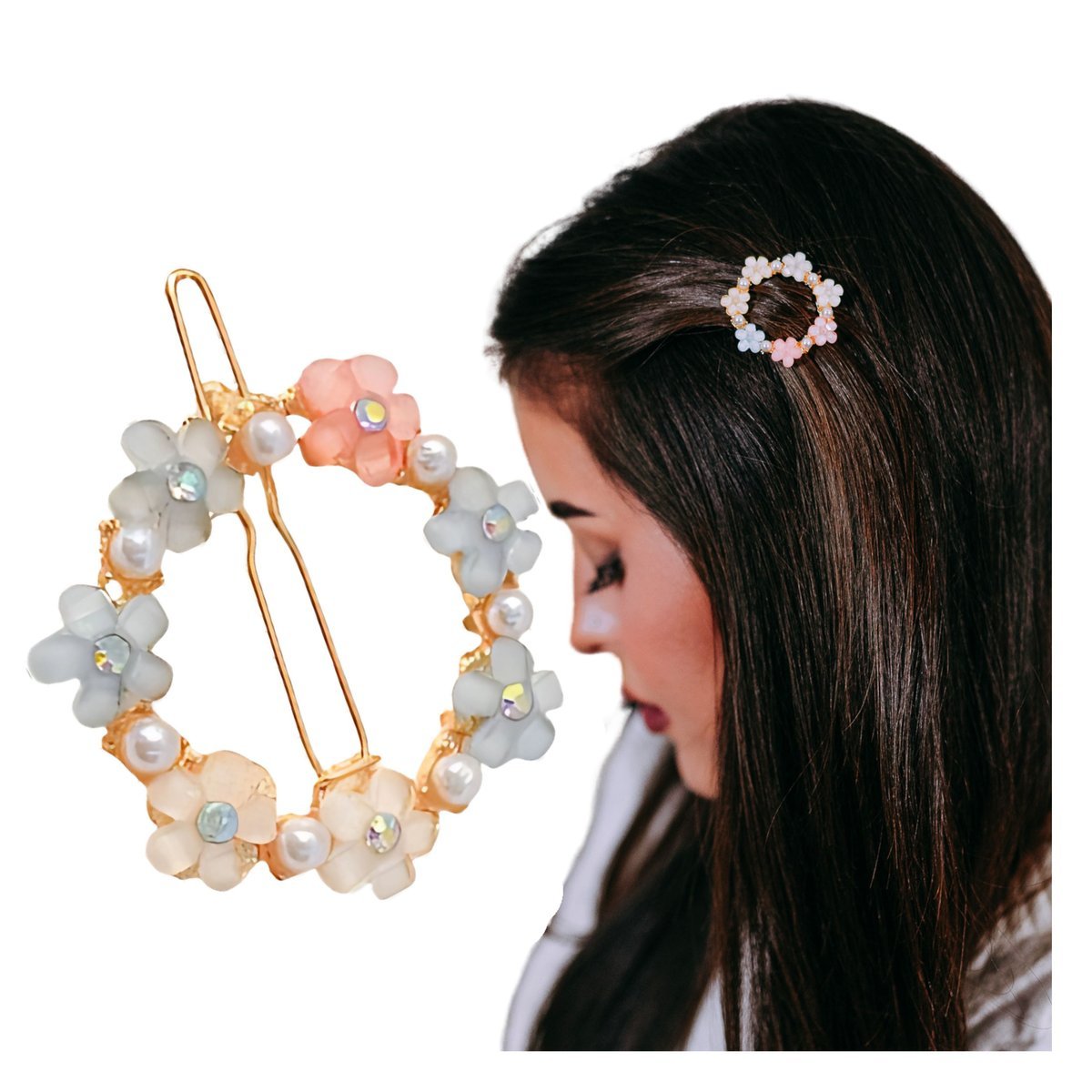 Spinka do Włosów Złota Kolorowa Wsuwka Kwiat z Cyrkoniami Lekka i Wygodna
