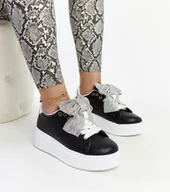 Sneakersy damskie - Czarne sneakersy na wysokiej platformie Rensje-36 - miniaturka - grafika 1