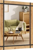 Lustra - COSTWAY prostokątne lustro z drewnianą ramą, 77 x 100 cm, rustykalne lustro ścienne, nietłukące lustro wiszące,Replika acyjne drewniane lustro z haczykiem, brązowe - miniaturka - grafika 1