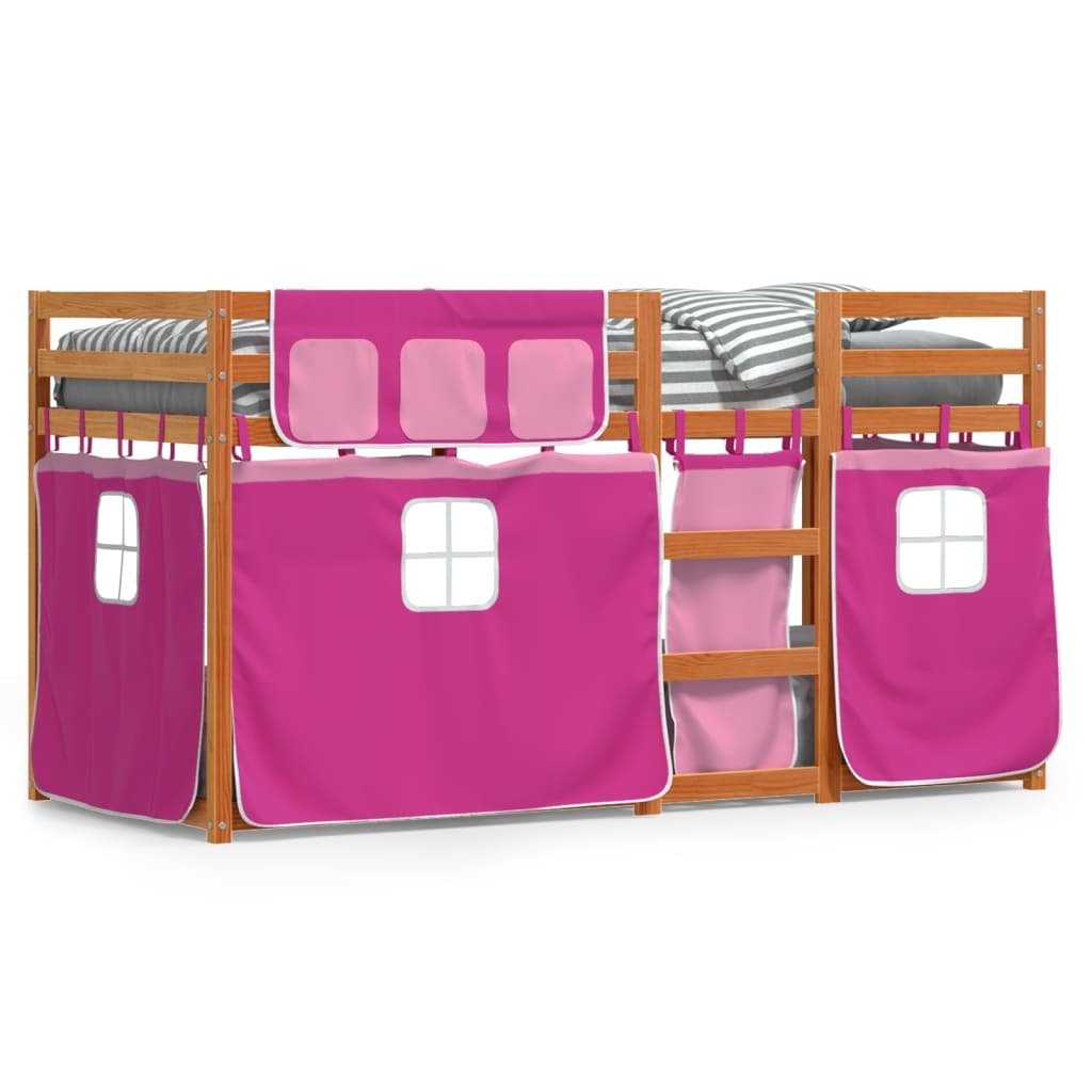 Łóżko piętrowe z zasłonami Pink 75x190 cm lite drewno sosnowe