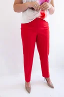 Spodnie damskie - Eleganckie Spodnie z Wysokim Stanem Czerwone 42 - miniaturka - grafika 1