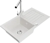 Zlewozmywaki z baterią - Mexen Pablo zlewozmywak granitowy 1-komorowy z ociekaczem i baterią kuchenną Duero, biały - 6510-20-671600-00 - miniaturka - grafika 1