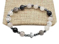 Bransoletki - Bransoletka różaniec na rękę kwarc z turmalinem sakwa - miniaturka - grafika 1