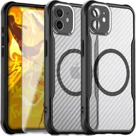 Etui i futerały do telefonów - Etui Pancerne do Apple iPhone 12 Do Magsafe, Karbon, Czarne Szkło 9H - miniaturka - grafika 1
