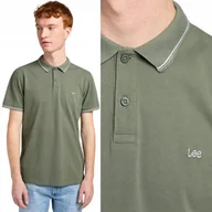 Koszulki męskie - Lee PIQUE POLO Fort Green ZIELONA POLÓWKA LOGO BAWEŁNA REGULAR FIT S - miniaturka - grafika 1