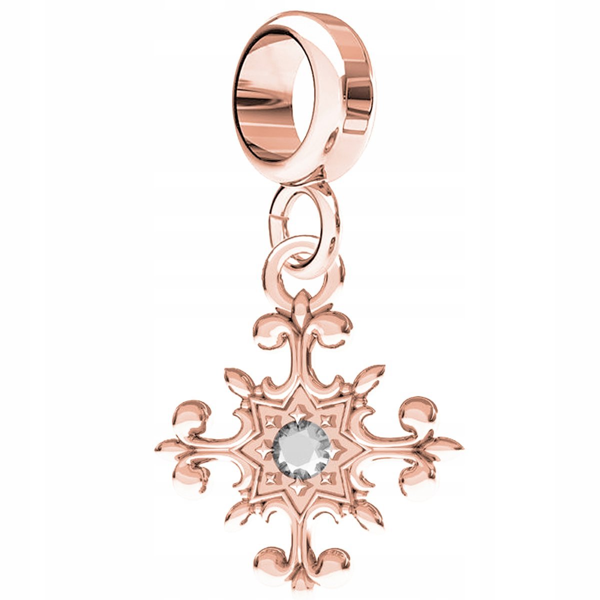 Charms Pozłacany Ozdobny Krzyż Śnieg Cross Krzyżyk Cyrkonia SREBRO 925