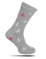 Skarpetki męskie - Szare Skarpetki -HIS STORY- Męskie, Casualowe, w Biało-Czerwone Kotwice, Marinistyczne - His Story - miniaturka - grafika 1