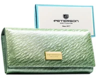 Portfele - Zielony portfel damski skóra naturalna i ekologiczna PETERSON duży klasyczny na zatrzask rfid stop - miniaturka - grafika 1