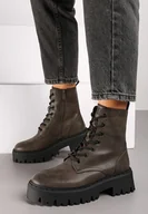 Botki damskie - Szare Botki Workery na Grubej Podeszwie ze Sznurowaniem Sailia - miniaturka - grafika 1