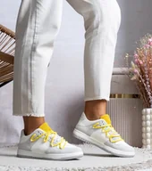 Botki damskie - Szare sneakersy z żółtymi sznurówkami Arcobaleno -36 - miniaturka - grafika 1