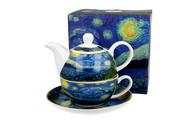Zaparzacze i kawiarki - Dzbanek do herbaty porcelanowy z filiżanką i spodkiem DUO Starry Night Vincent Van Gogh 300 ml - miniaturka - grafika 1