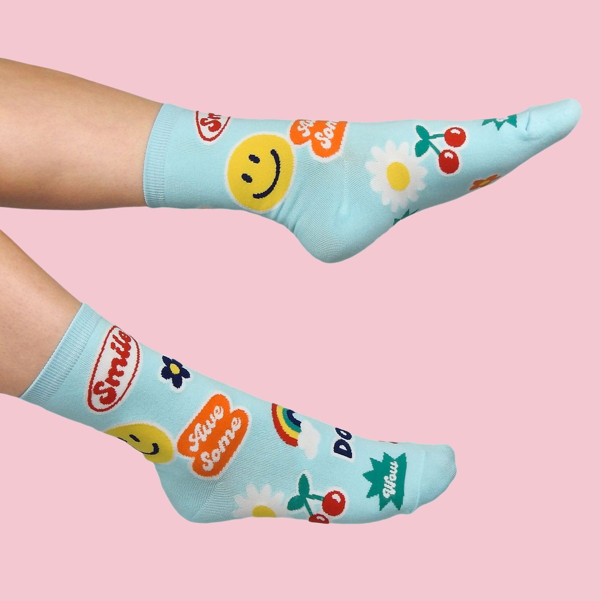 Kolorowe skarpetki w emotki i tęczę - super jakość bawełna