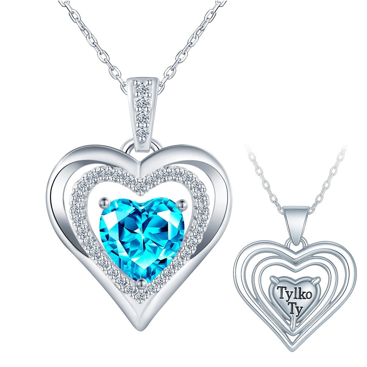 Modny Srebrny Naszyjnik TYLKO TY Serce Wisiorek 925 Prezent Dla Kobiety Mamy Dziewczyny Walentynki Święta Imieniny Urodziny