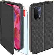 Etui i futerały do telefonów - Etui z klapką do Oppo A54 5G A74 5G Zamykane Czarne Futerał + Szkło 9H - miniaturka - grafika 1