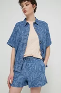 Spodenki damskie - Roxy szorty jeansowe Lekeitio damskie kolor niebieski wzorzyste high waist ERJDS03317 - miniaturka - grafika 1