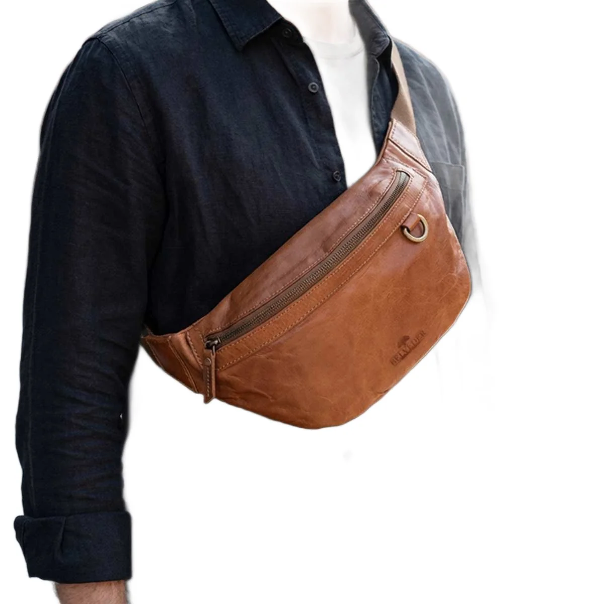 Duża Brązowa Saszetka Nerka Crossbody skóra naturalna vintage B-FB1G