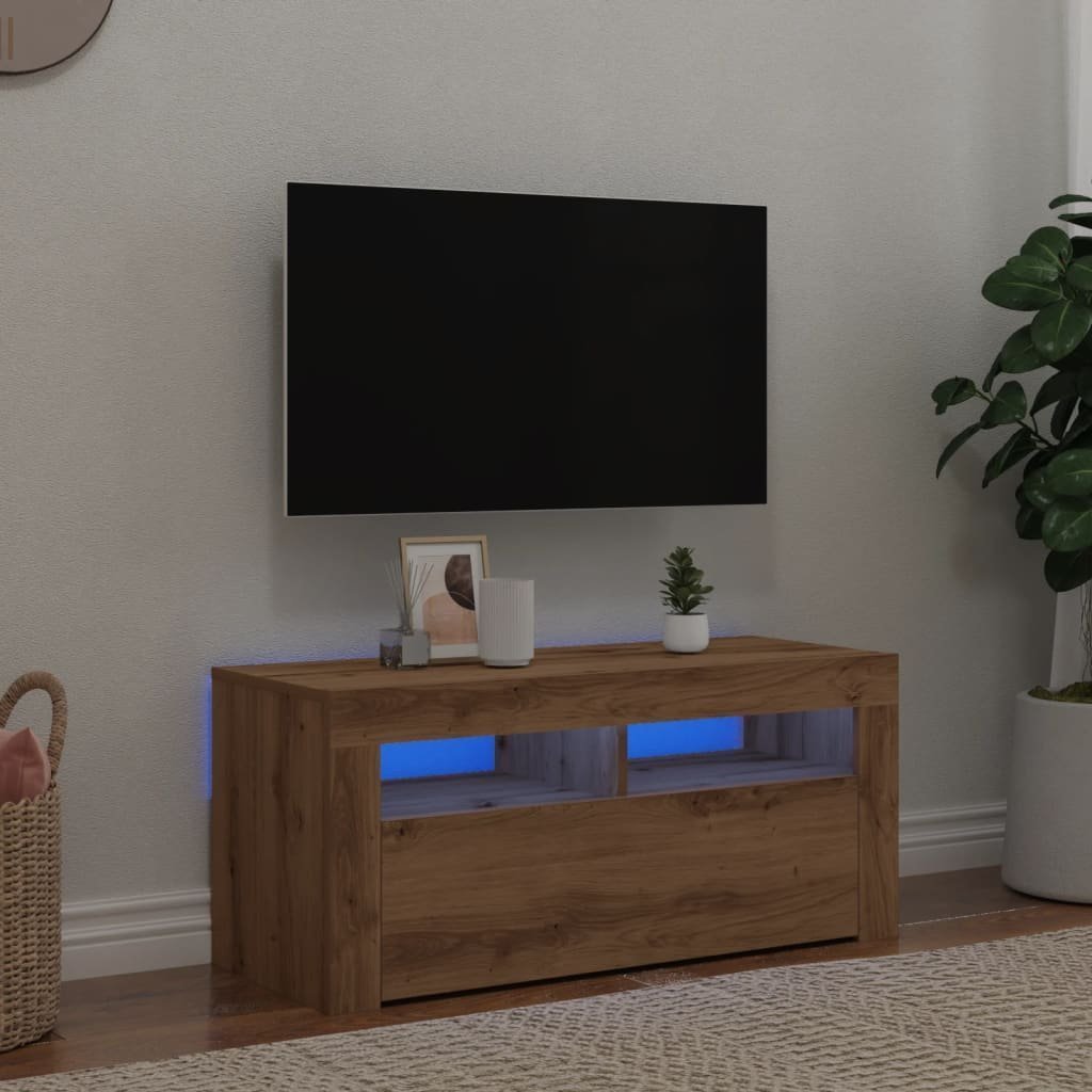 vidaXL vidaXL Szafka pod TV z oświetleniem LED, dąb artisan, 90x35x40 cm