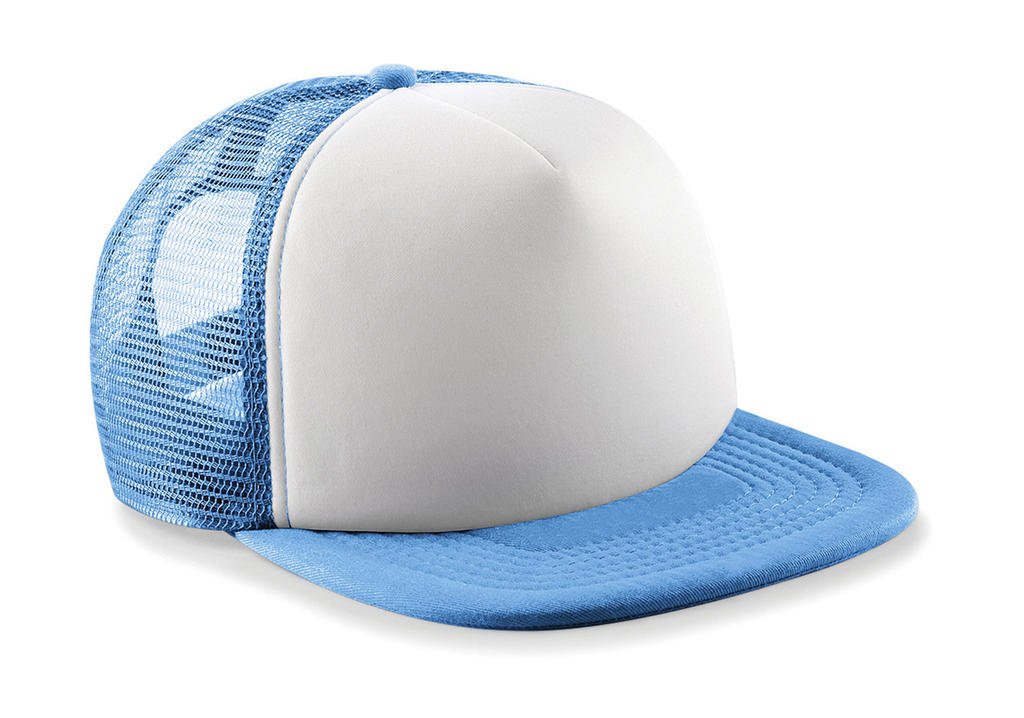 Dziecięca Czapka Z Płaskim Daszkiem Vintage Trucker Truckerka Tirówka Beechfield Sky Blue/White