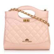 Torebki damskie - Minikuferek ze skóry pikowany na łańcuszku różowy - miniaturka - grafika 1