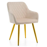 Krzesła - Krzesło tapicerowane welurowe do salonu jadalni TODI beżowe złote nogi - miniaturka - grafika 1