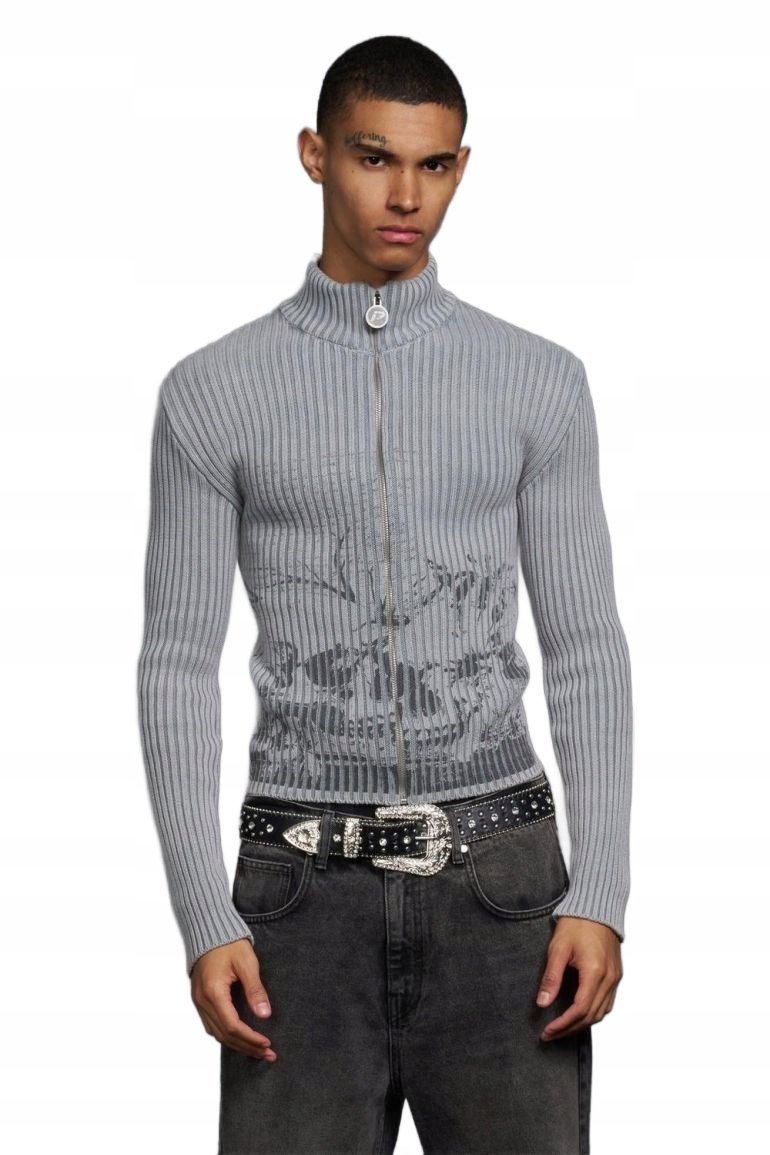 BOOHOOMAN SZARY SWETER MĘSKI GOLF PRĄŻKOWANY Z BAWEŁNY XXL Z3A