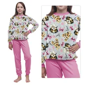 Piżamy dla dziewczynek - PIŻAMA DZIEWCZĘCA BAWEŁNIANA DŁUGI RĘKAW GRUBA CIEPŁA BAWEŁNA KOLOROWA PIESKI YORKI WYGODNA POLSKI PRODUCENT 140 - Marcinkowski - miniaturka - grafika 1