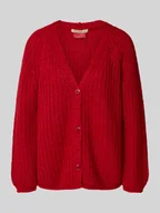 Swetry damskie - Kurtka z dzianiny z dekoltem w serek i listwą guzikową - miniaturka - grafika 1