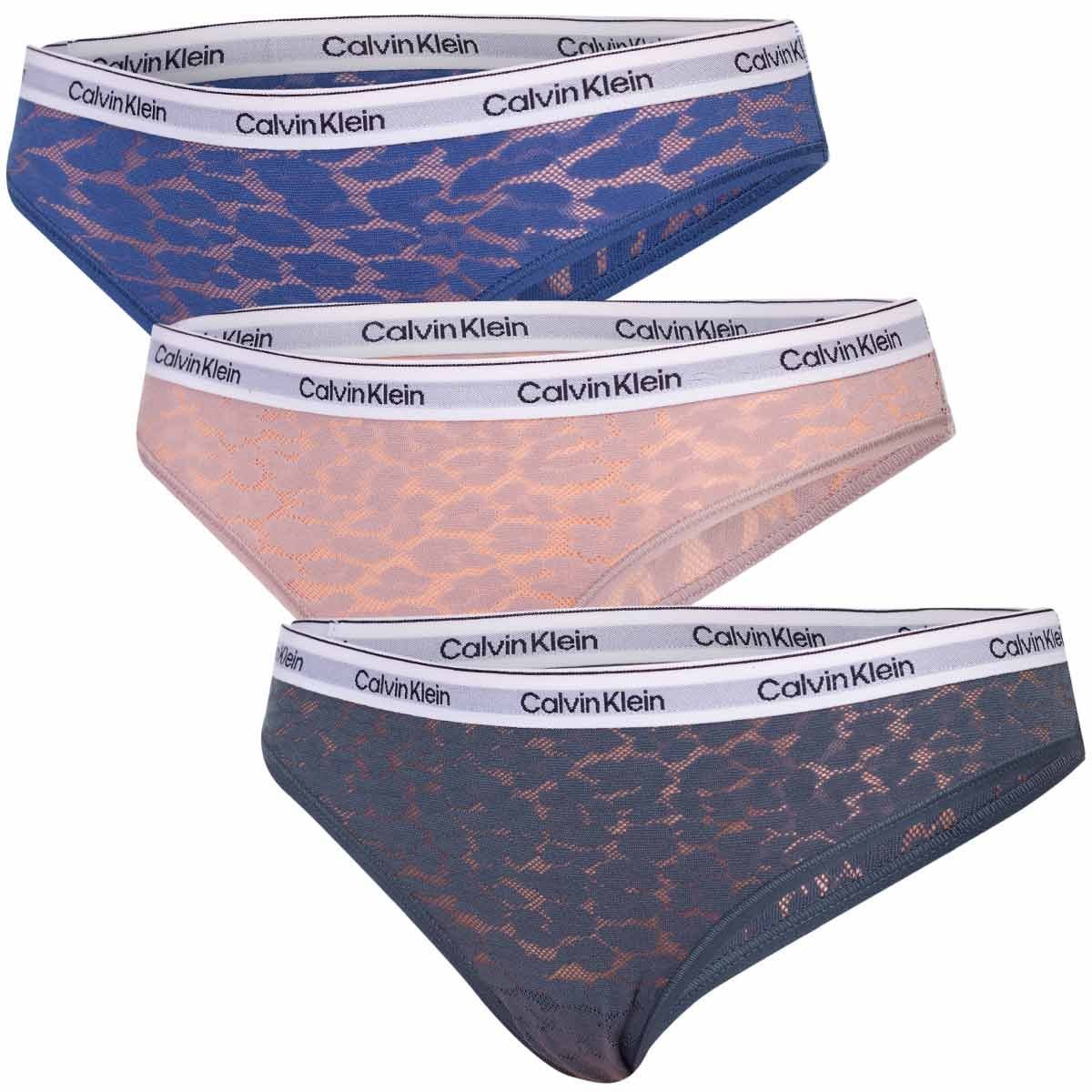 CALVIN KLEIN BIKINI DAMSKIE MAJTKI 3PK GRANATOWE/BEŻOWE/ZIELONE r.S