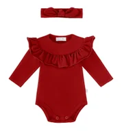 Body dla niemowląt - Zestaw body z falbanką i opaska z supełkiem, czerwony - 86 - miniaturka - grafika 1