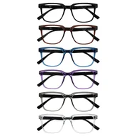 Okulary przeciwsłoneczne - OPULIZE LEO Okulary do czytania, 6-pak, duże prostokątne oprawki, czarne, brązowe, niebieskie, fioletowe, szare, przezroczyste, męskie i damskie, zawiasy sprężynowe, RRRRR55-12357C - +2.00 - miniaturka - grafika 1