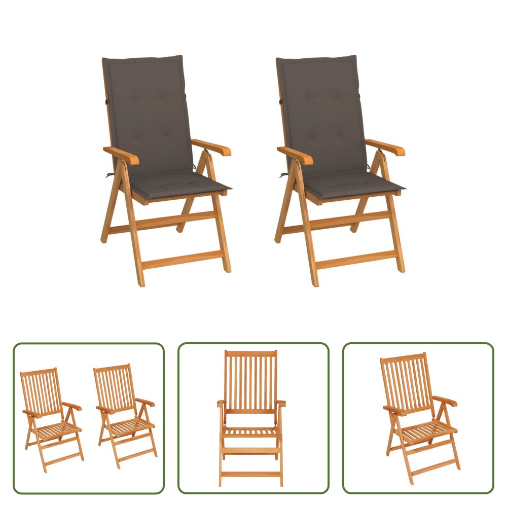 The Living Store krzesła ogrodowe 2 szt. z poduszką taupe z litego drewna tekowego