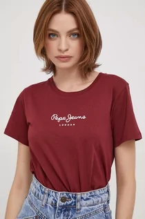 Koszulki sportowe damskie - Pepe Jeans t-shirt bawełniany Wendys kolor bordowy - grafika 1