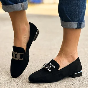 Czarne zamszowe mokasyny damskie Sergio Leone Mk732 - Mokasyny damskie - miniaturka - grafika 1